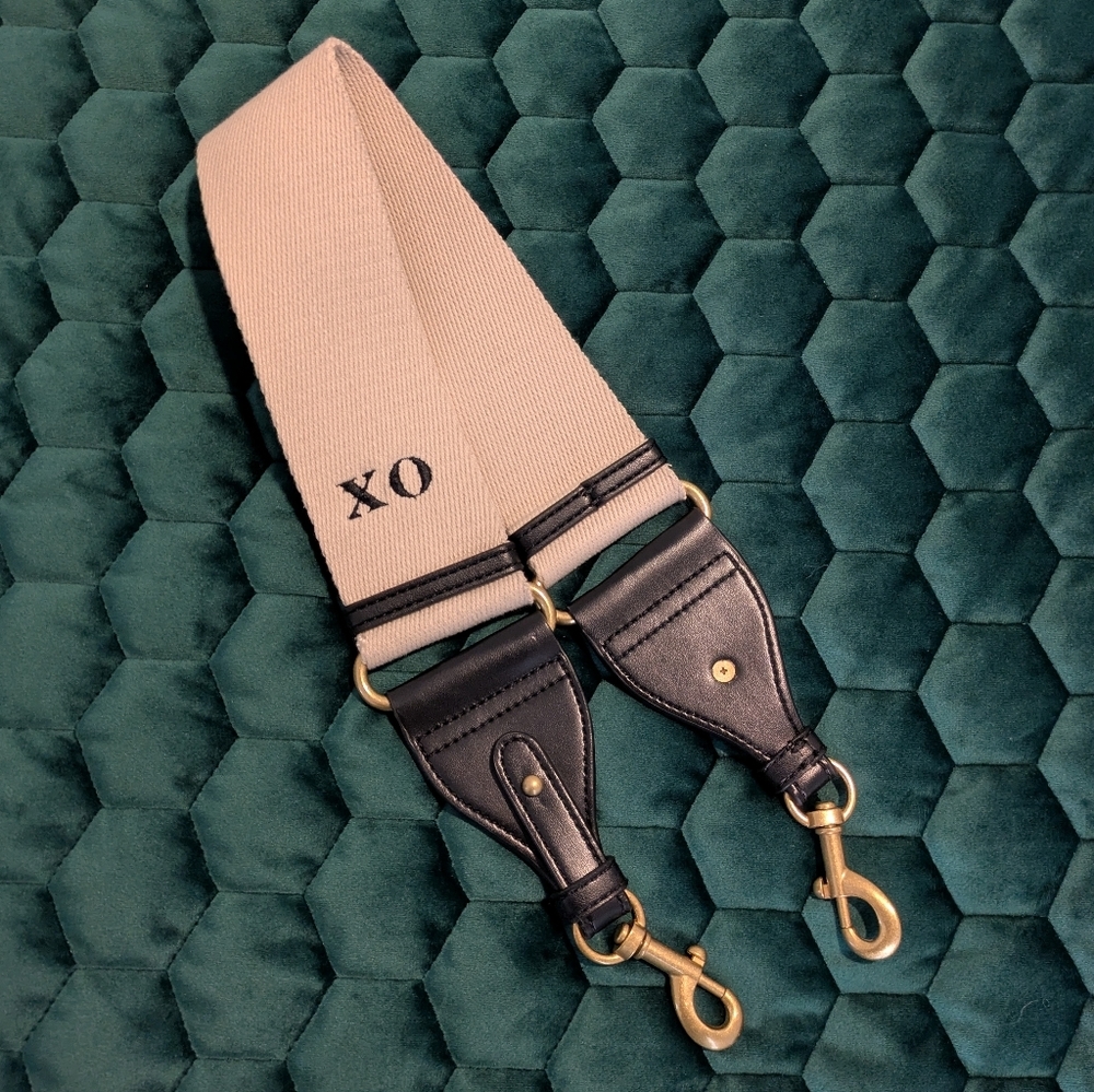 ASOS Beige Webbed Shoulder Strap with Black Leather Ends and Gold Hardware